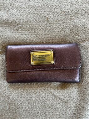 Marc by Marc Jacobs Brown Leather Flap Wallet with Brass Plaque